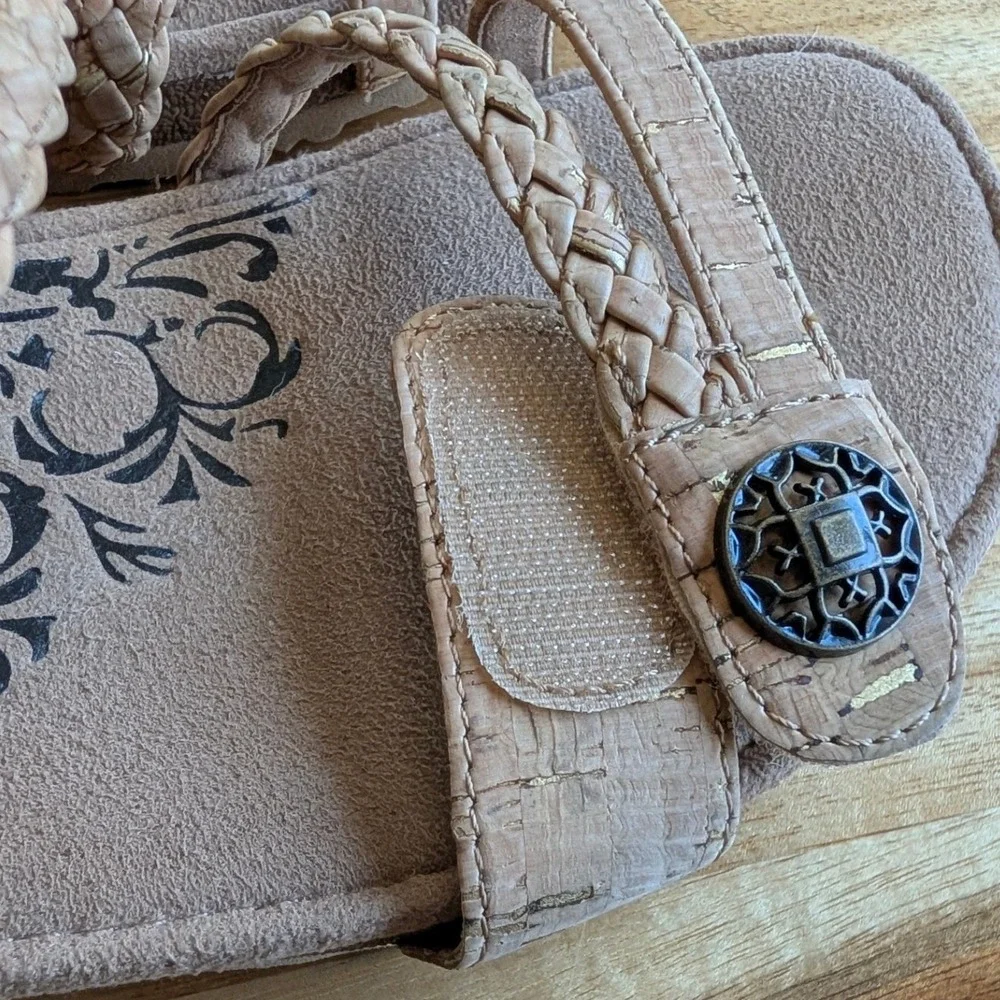 Aetrex Jillian Cork Wedge Sandals L Braided Straps Orthotic Comfort Size 8.5 NEW